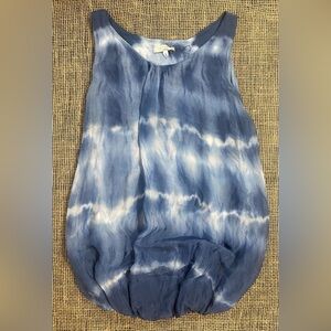 Keysha Sleeveless Silk Blend Tank Top, Blue Tie-Dye Pattern, Sz S, Made in Italy